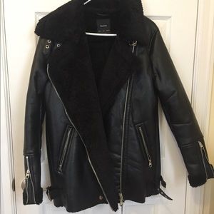 Bershka Black Aviator Jacket - faux fur